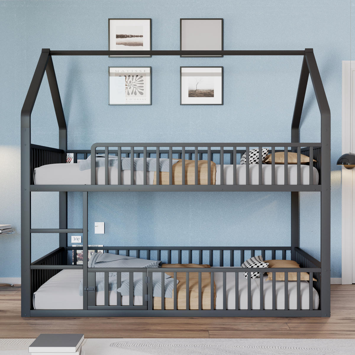 ETAGENBETT 140/200 cm aus Metall in Schwarz mit Hausform und Frontleiter - Schwarz, Metall (140/200cm) - OKMYHOME