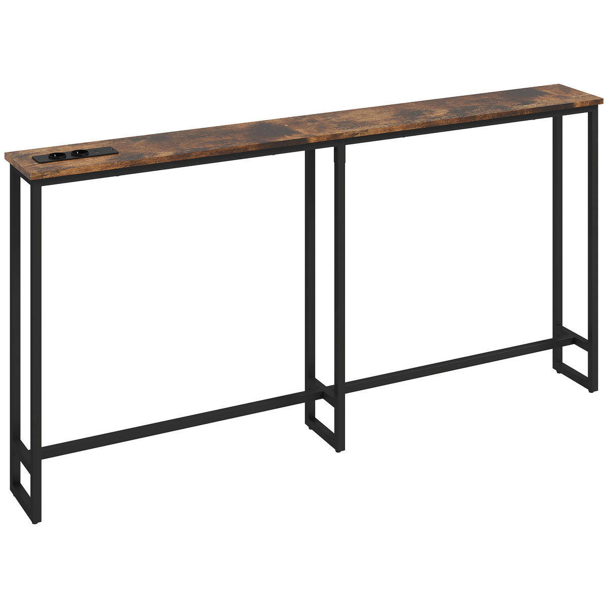 KONSOLENTISCH, Flurtisch mit Integrierte Ladestation, Stahlbeine Rustikal-Braun - Braun, Holzwerkstoff (160/20/80cm) - HOMCOM