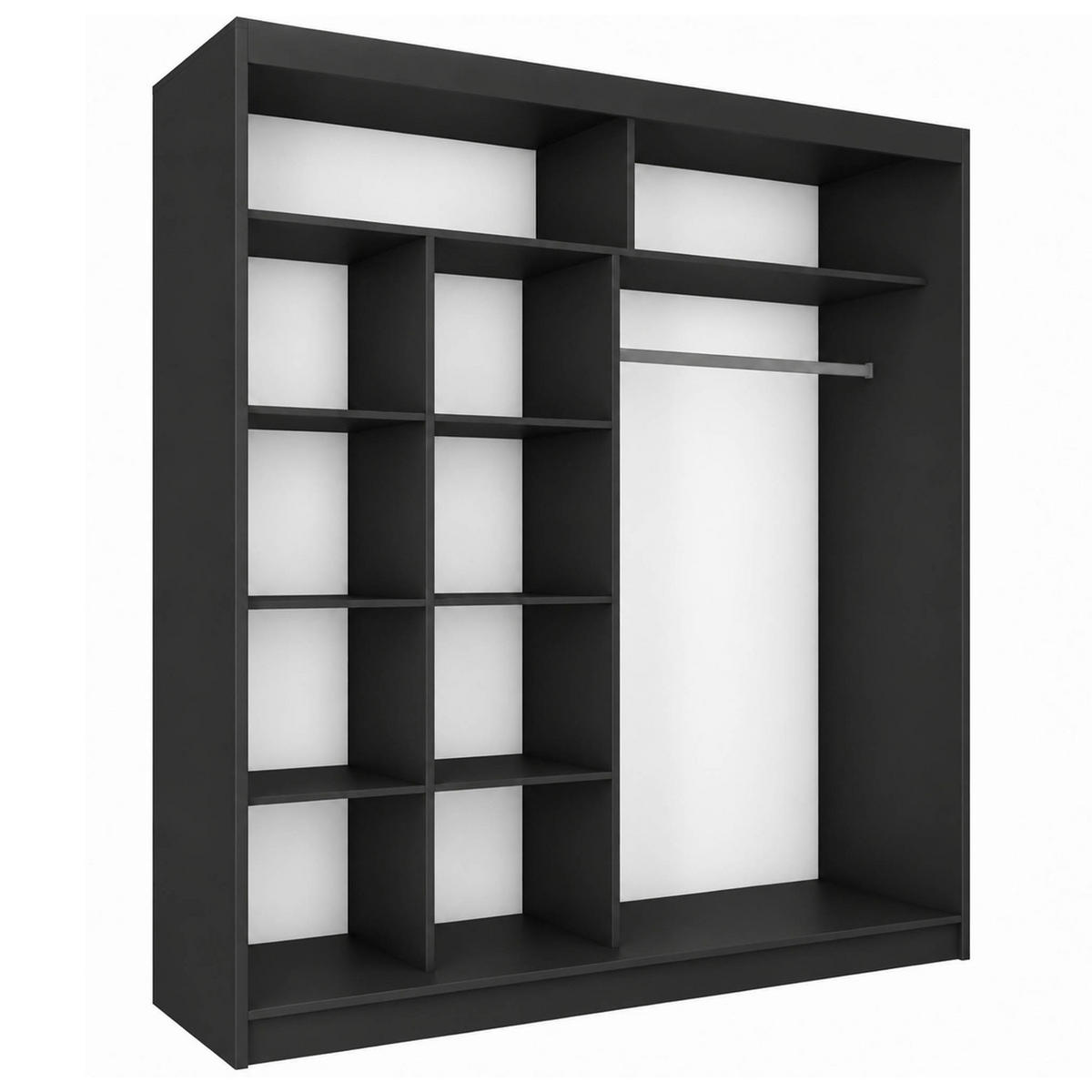 SCHWEBETÜRENSCHRANK Debra 200/216/61 schwarz mit Spiegel - Schwarz, Holzwerkstoff (200/216/61cm) - Beautysofa
