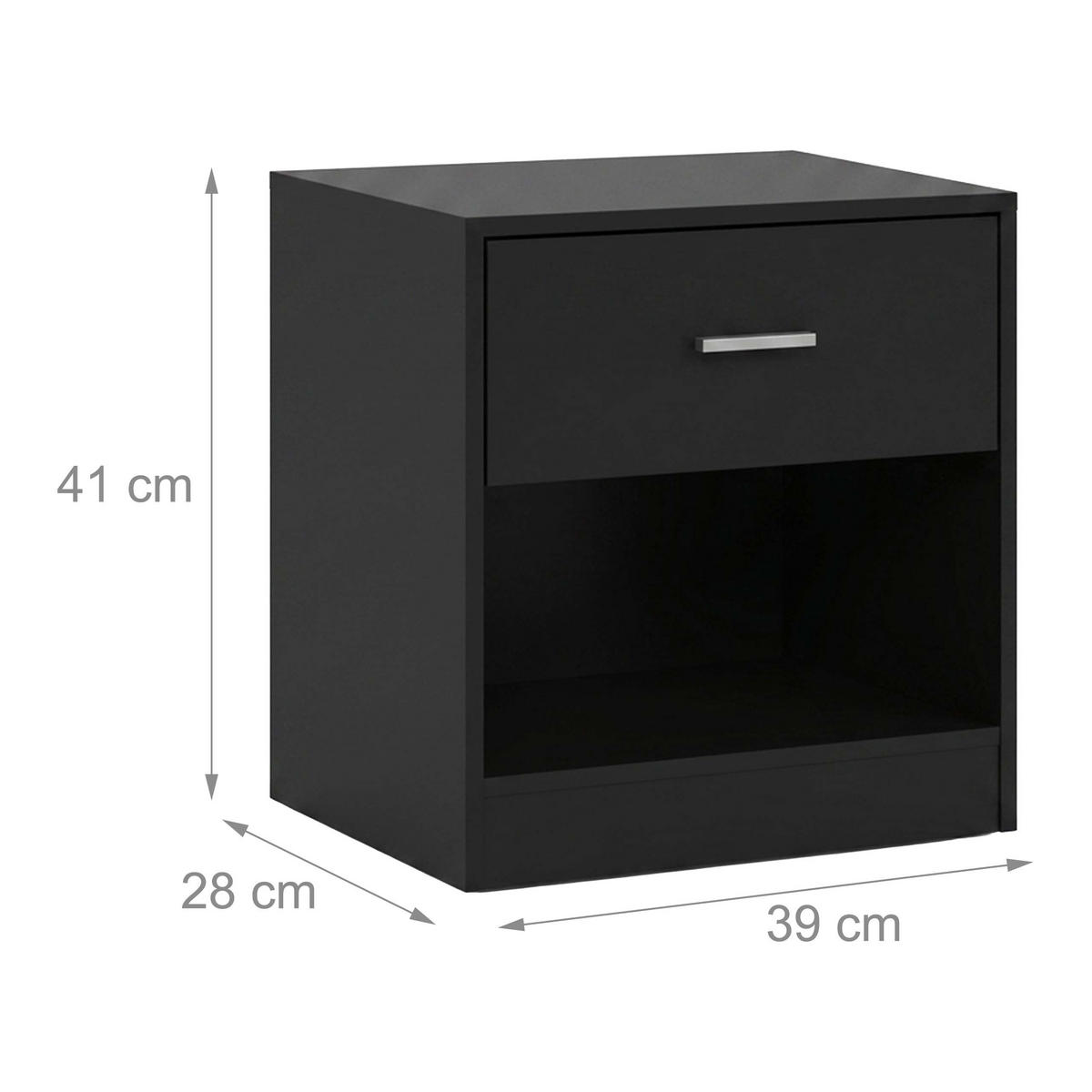 NACHTTISCH Schwarz mit Schublade MDF - Schwarz, Holzwerkstoff (39/41/28cm) - Relaxdays