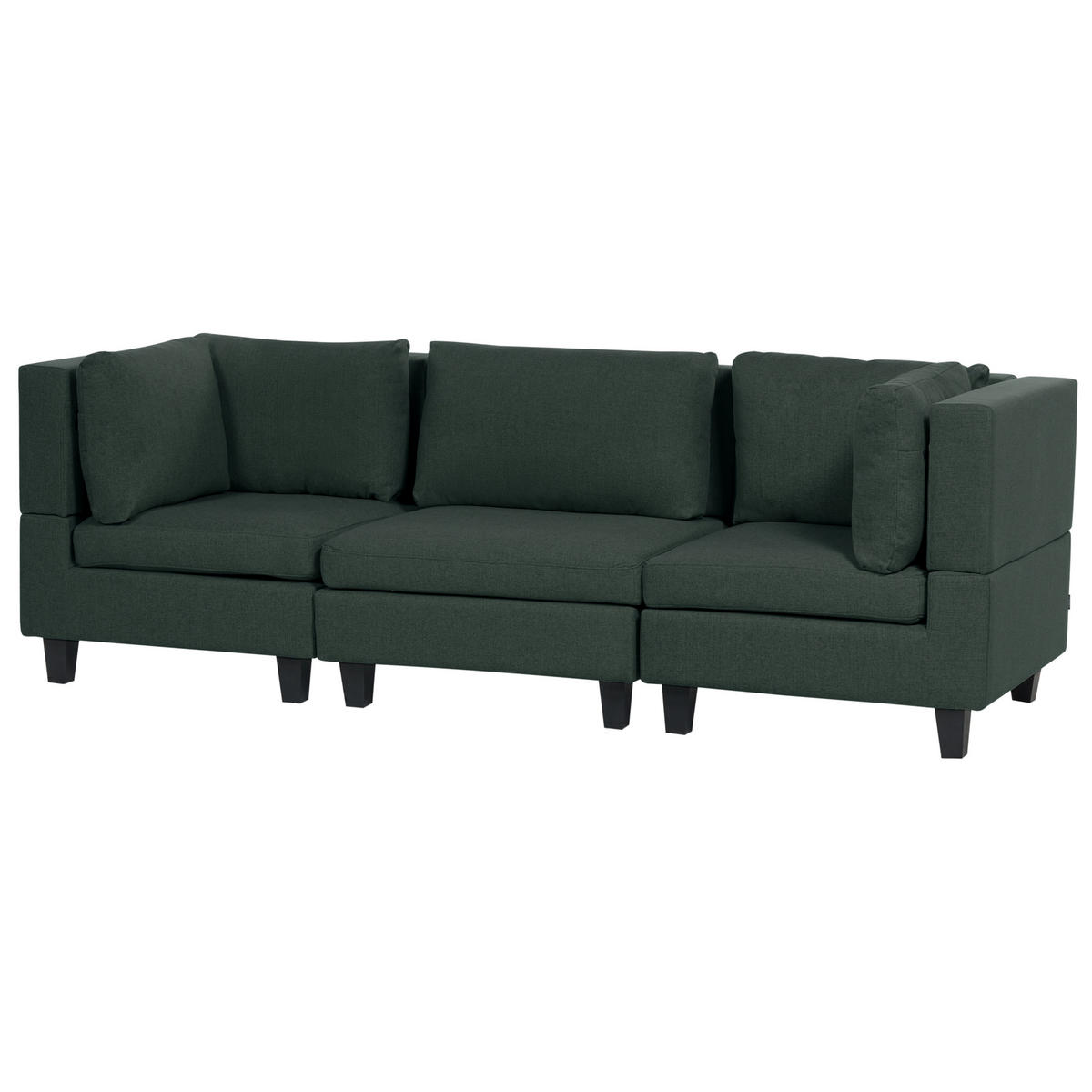 3-SITZER-SOFA Leinenoptik Dunkelgrün Unstad - Schwarz/Grün, Textil (228/72/76cm) - Beliani