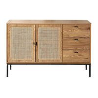 SIDEBOARD mit 2 türen und 3 schubladen aus rattan jaya 120/40/80 cm - Eschefarben, Holzwerkstoff (120/80/40cm) - Calicosy