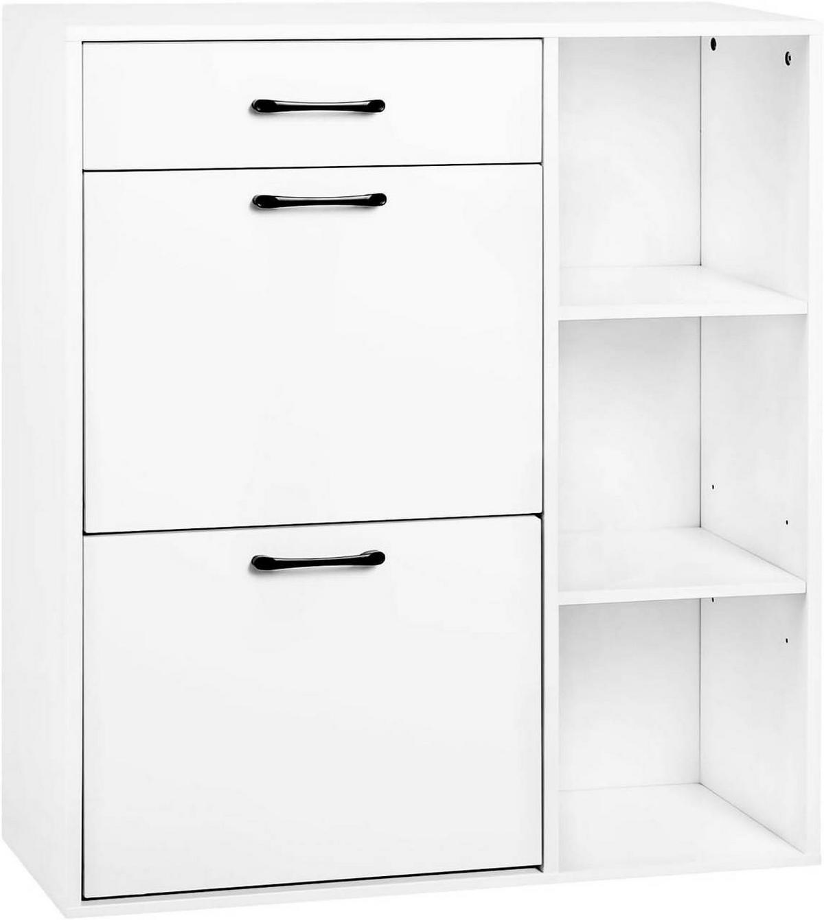 SCHUHSCHRANK mit 2 Klappfächern, Weiß - Weiß, Holzwerkstoff/Kunststoff (80/90/30cm) - Woltu