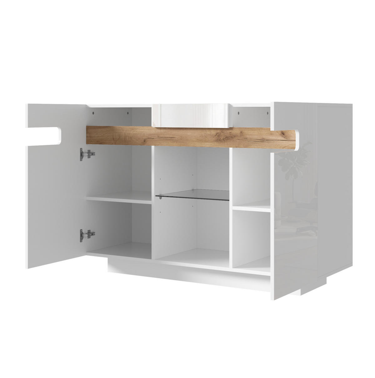 SIDEBOARD in Weiß und Naturholzoptik 120x40x80 cm mit LED-Beleuchtung und Glasablagen - Weiß, Holzwerkstoff (40/80/120cm) - IVMEU