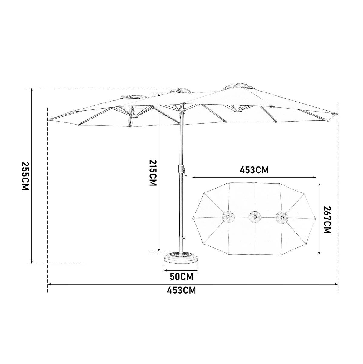 SONNENSCHIRM 453/267/255 cm Khaki (Keine Basis) - Sandfarben, Metall (267/453cm) - Oxeza