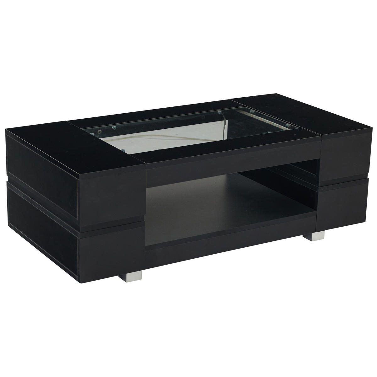 COUCHTISCH 100/50 cm mit Ablage und LED-Beleuchtung in Schwarz - Schwarz, Holzwerkstoff (100/50/35cm) - BEAOK