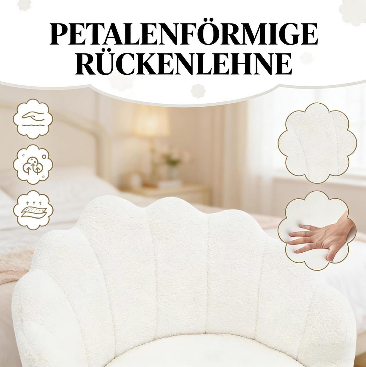 BÜROSTUHL höhenverstellbar Creme Weiß mit Rollen - Weiß, Metall (55/81.5/37.5cm) - Meubliv
