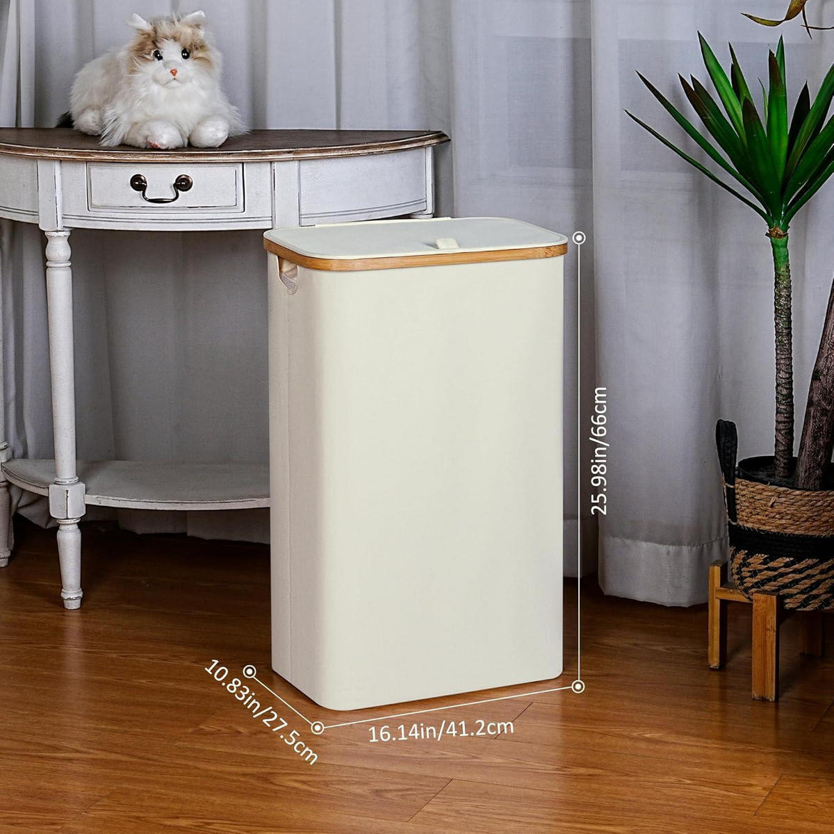 WÄSCHEKORB mit Deckel und Innentasche Beige 75L - Creme, Textil (27.5/66/41cm)