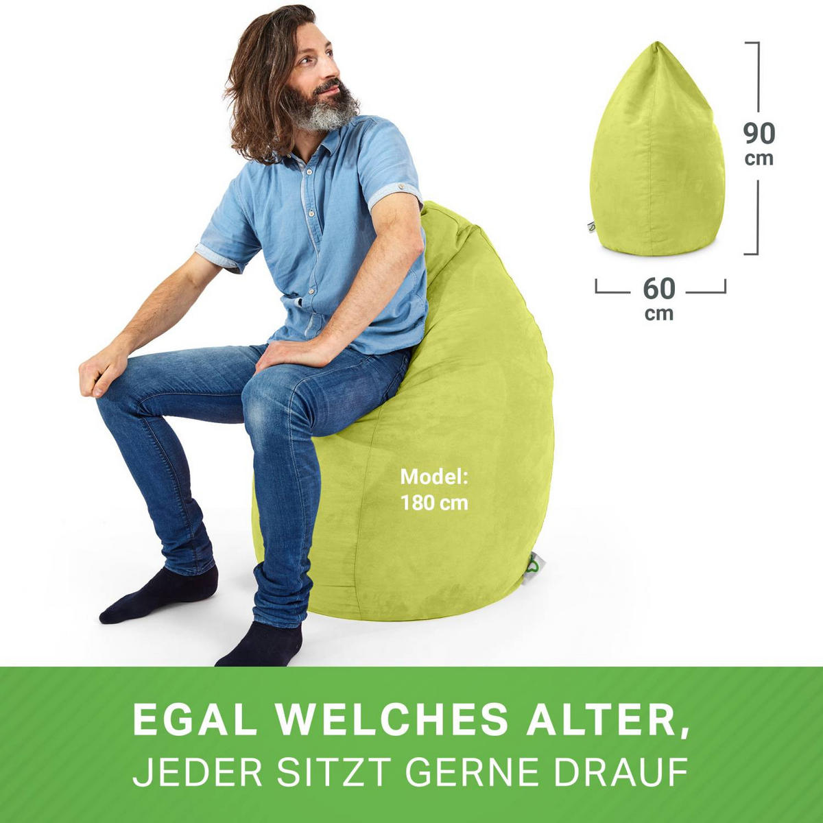 SITZSACK "Drop" 60x60x90cm - 220L - Grün, Textil (60/90/60cm) - Green Bean