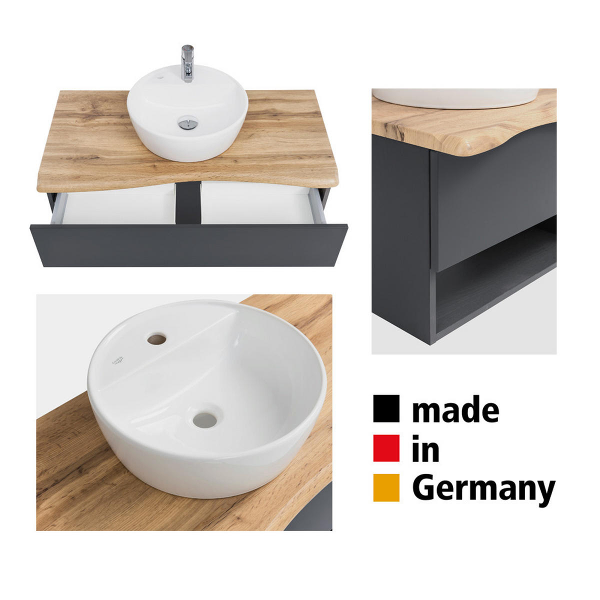 WASCHTISCH Kahla-03 - Anthrazit, Holzwerkstoff (101/55/52cm) - Lomado