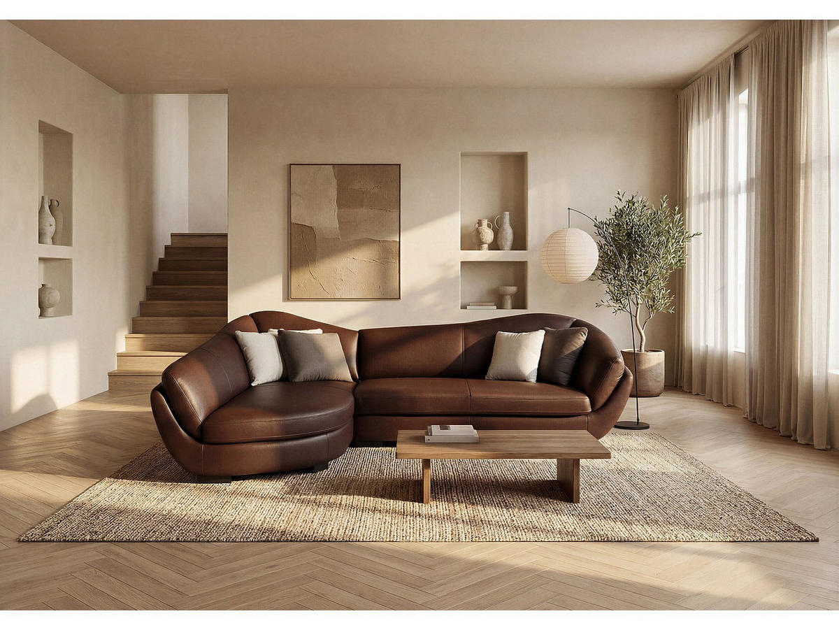 SOFA - 5 Personen - leder - schokoladenbraun Caipi - Braun, Leder/Holz (285/85/175cm) - Vente-Unique