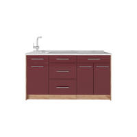 KUCHYNSKÝ BLOK Fame-Line, Bordeaux vysoký lesk, 150 cm, AP Marble - bordová/dub medový, kompozitné drevo (150/82/60cm) - Vicco