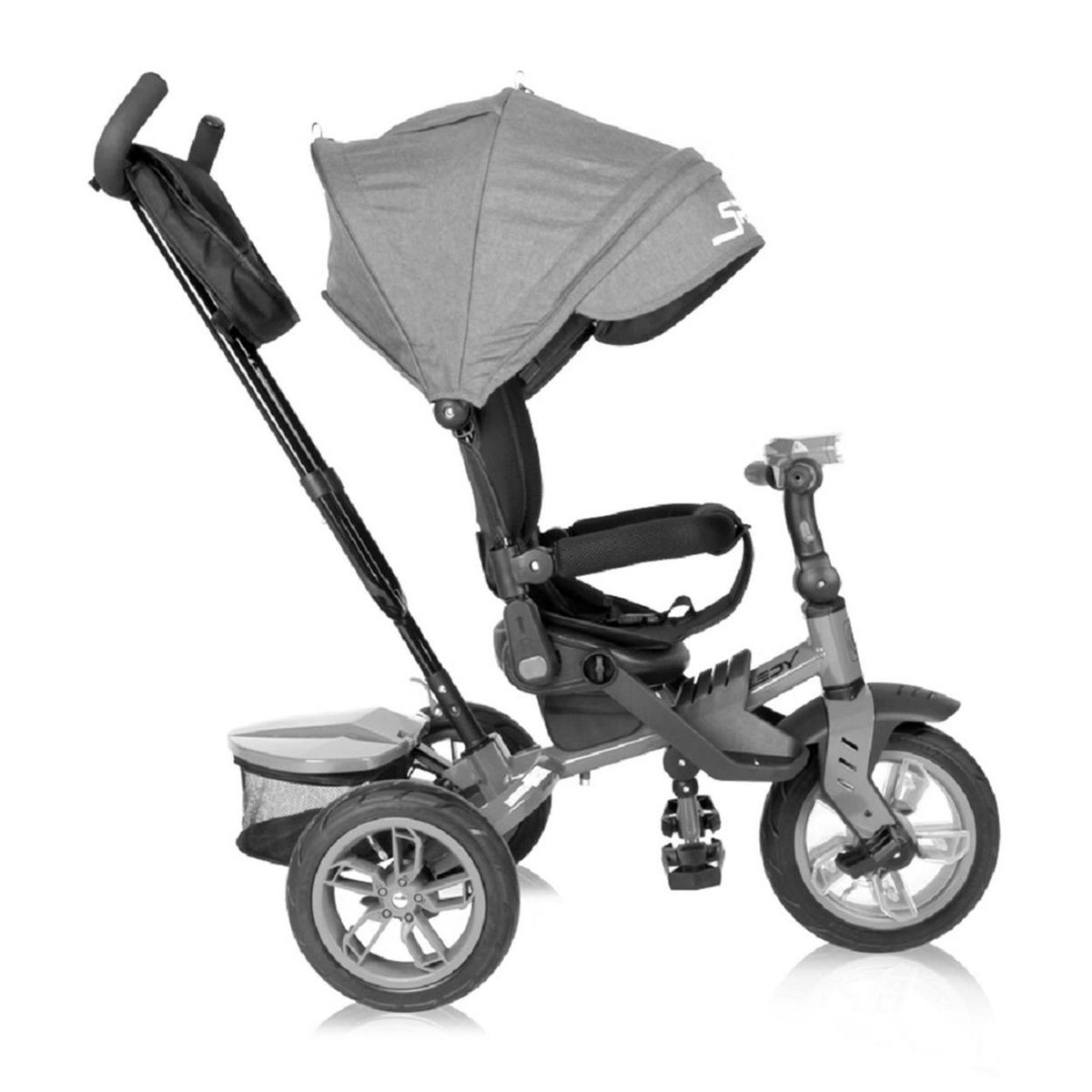 DREIRAD Speedy Luftreifen schwarz grau Luftreifen, drehbarer Sitz, Musik, Licht, Schubstange - Grau, Metall (109/52/102cm) - Lorelli