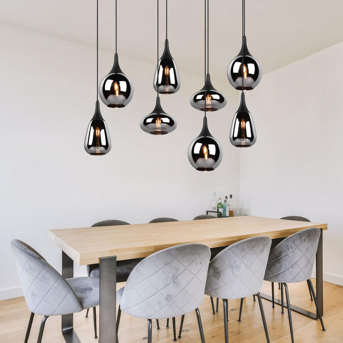 HÄNGELEUCHTE Metall Rauchoptik Grau - Grau, Glas (115/34/150cm)