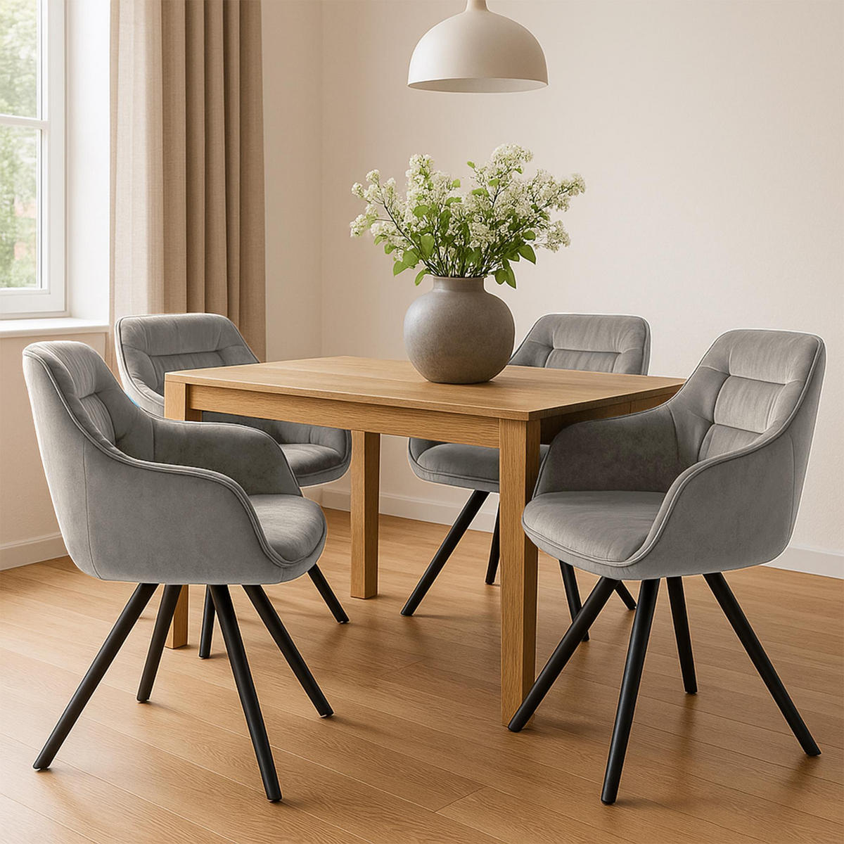 ARMLEHNENSTUHL Samt grau - Schwarz/Grau, Textil/Metall (57/90/63cm) - CLP