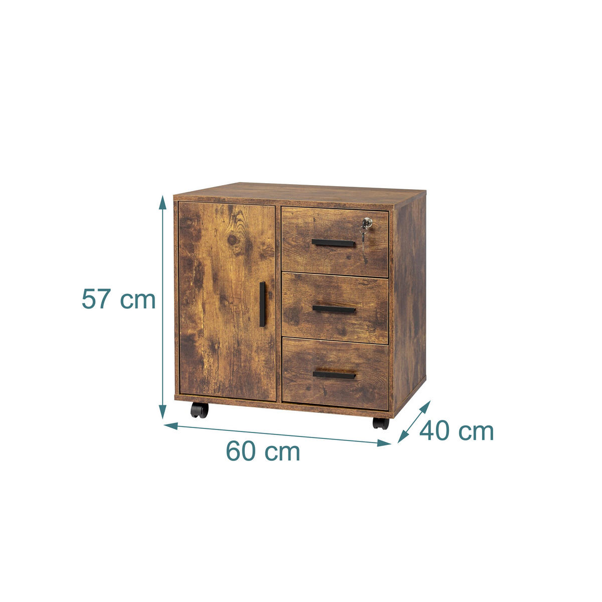 ROLLCONTAINER - Schwarz/Braun, Holzwerkstoff/Kunststoff (60/57/40cm) - Relaxdays