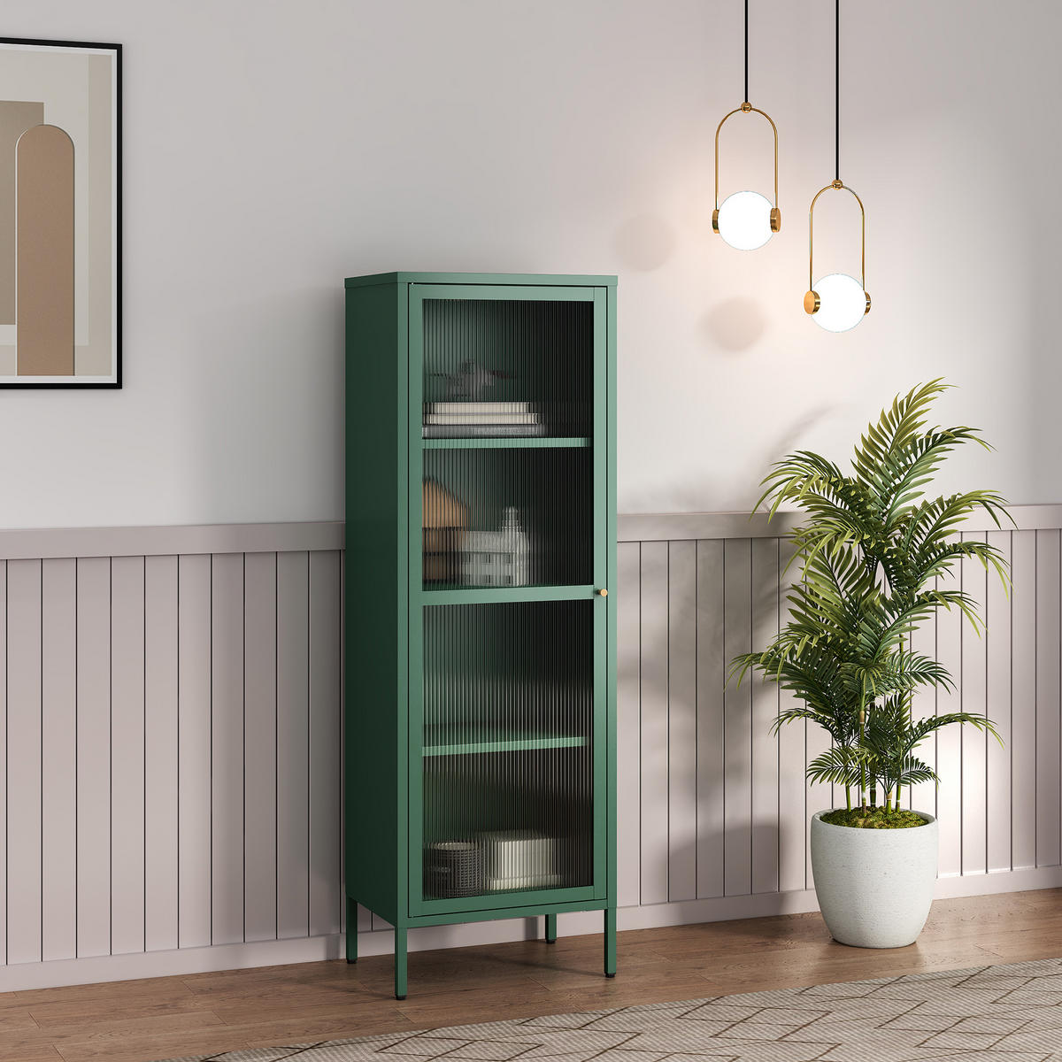 VITRINENSCHRANK Säkylä - Dunkelgrün, Glas/Metall (50/150/35cm) - [en.casa]