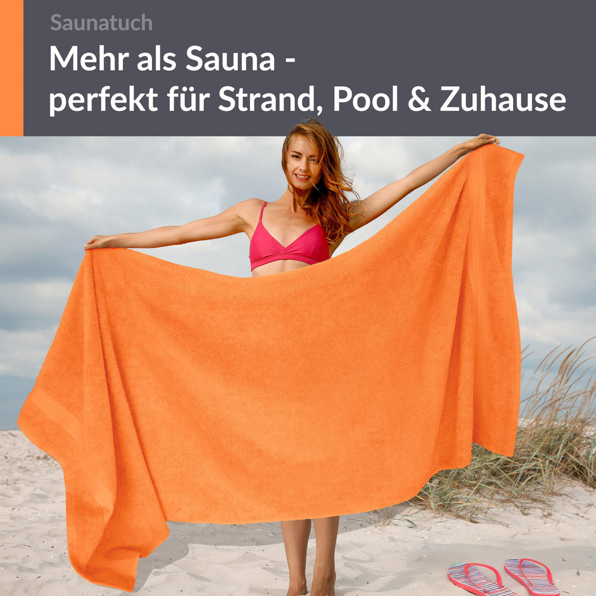 BADETUCH Linz Blutorange 100x200 cm - Orange, Textil (100/200cm) - Lashuma