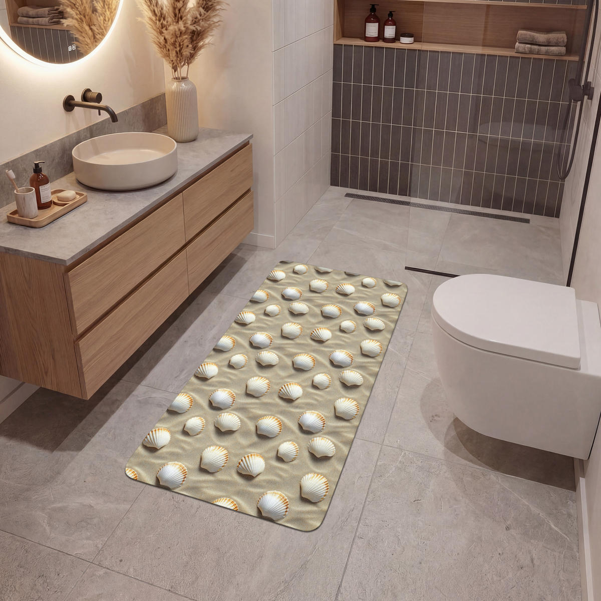 KOUPELNOVÁ PŘEDLOŽKA Mušle - Písek - Námořní 60x120 cm - písková barva, textil/plast (60/120cm) - OnlyWow