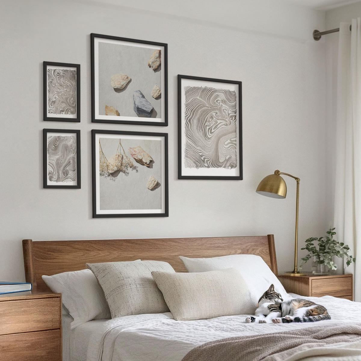 WANDBILDER 5er-Set - 50x50 cm & 20x30 cm & 40x60 cm Schwarzer Rahmen - Moderne abstrakte Formen - Schwarz, Kunststoff (40/60cm) - ArtPrintCave