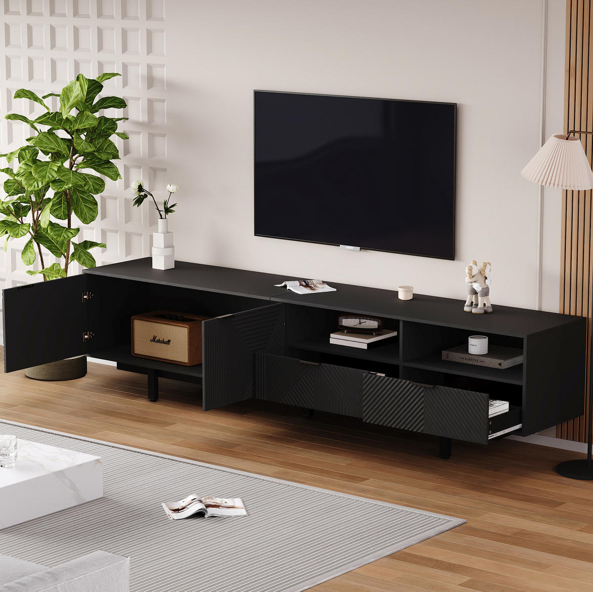 TV-ELEMENT mit Stauraum 200 x 40 x 51 cm Schwarz - Schwarz, Holzwerkstoff (40/51/200cm) - Beauniv