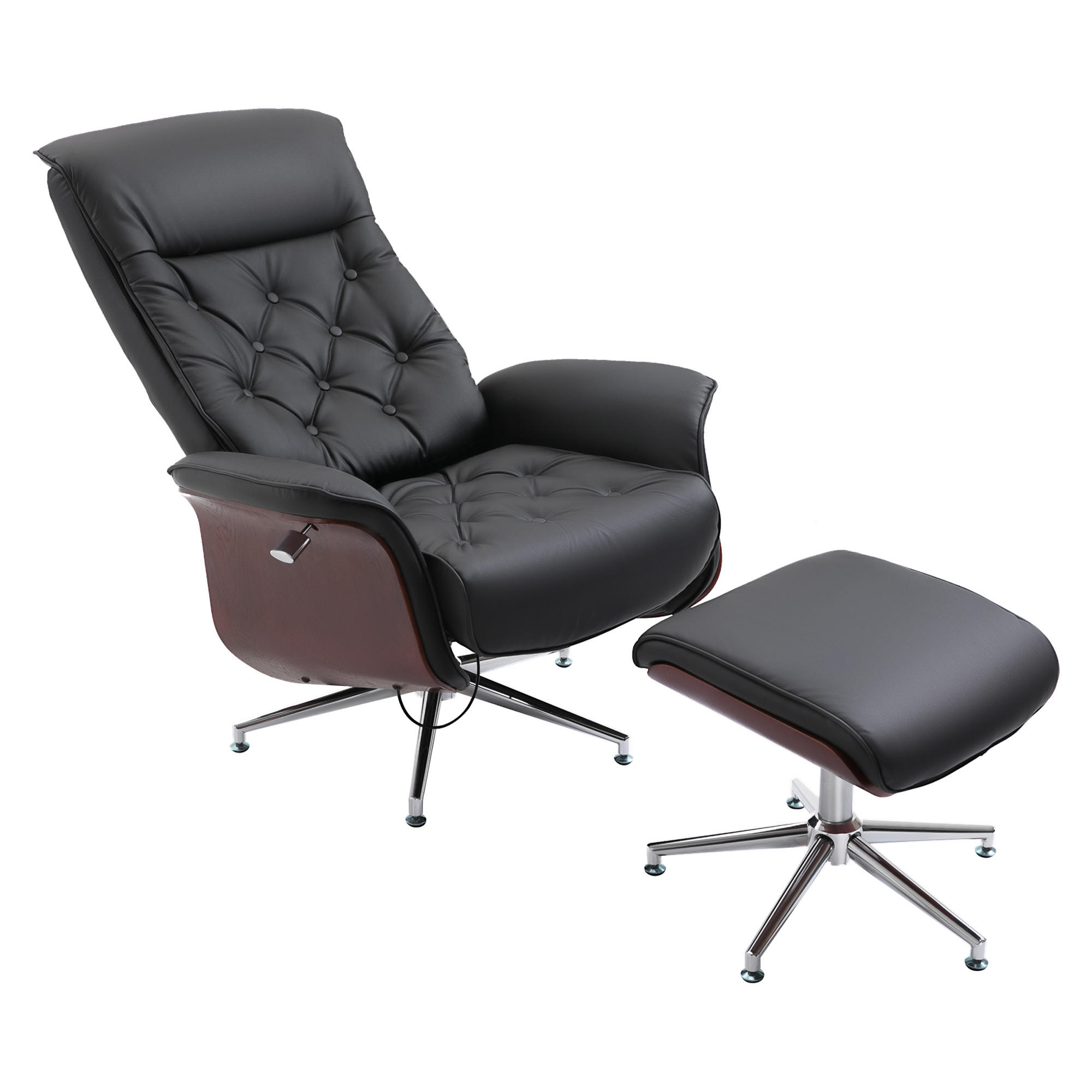 RELAXSESSEL mit Hocker, Schwarz - Schwarz, Kunststoff (83/110/82cm) - HOMCOM