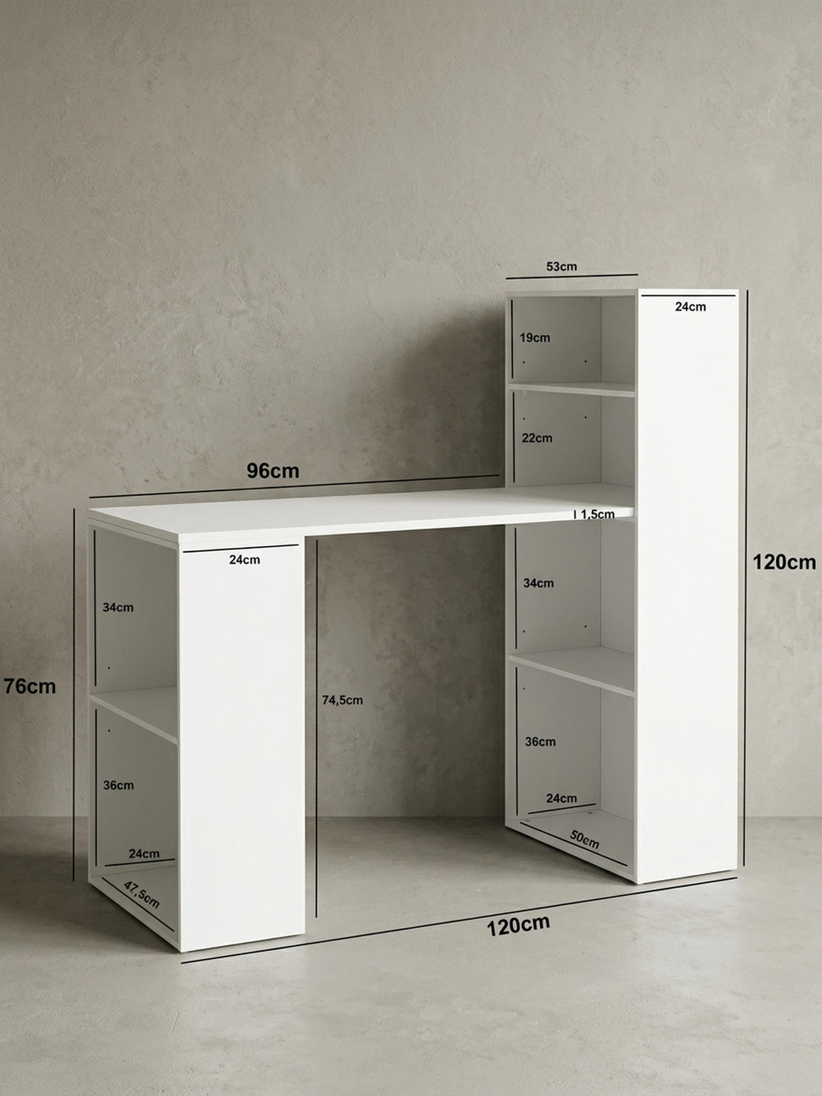 SCHREIBTISCH mit Regal variabel BRENTA, Weiß, 120x53x120 cm - Weiß, Holz (53/120/120cm) - KADIMA DESIGN