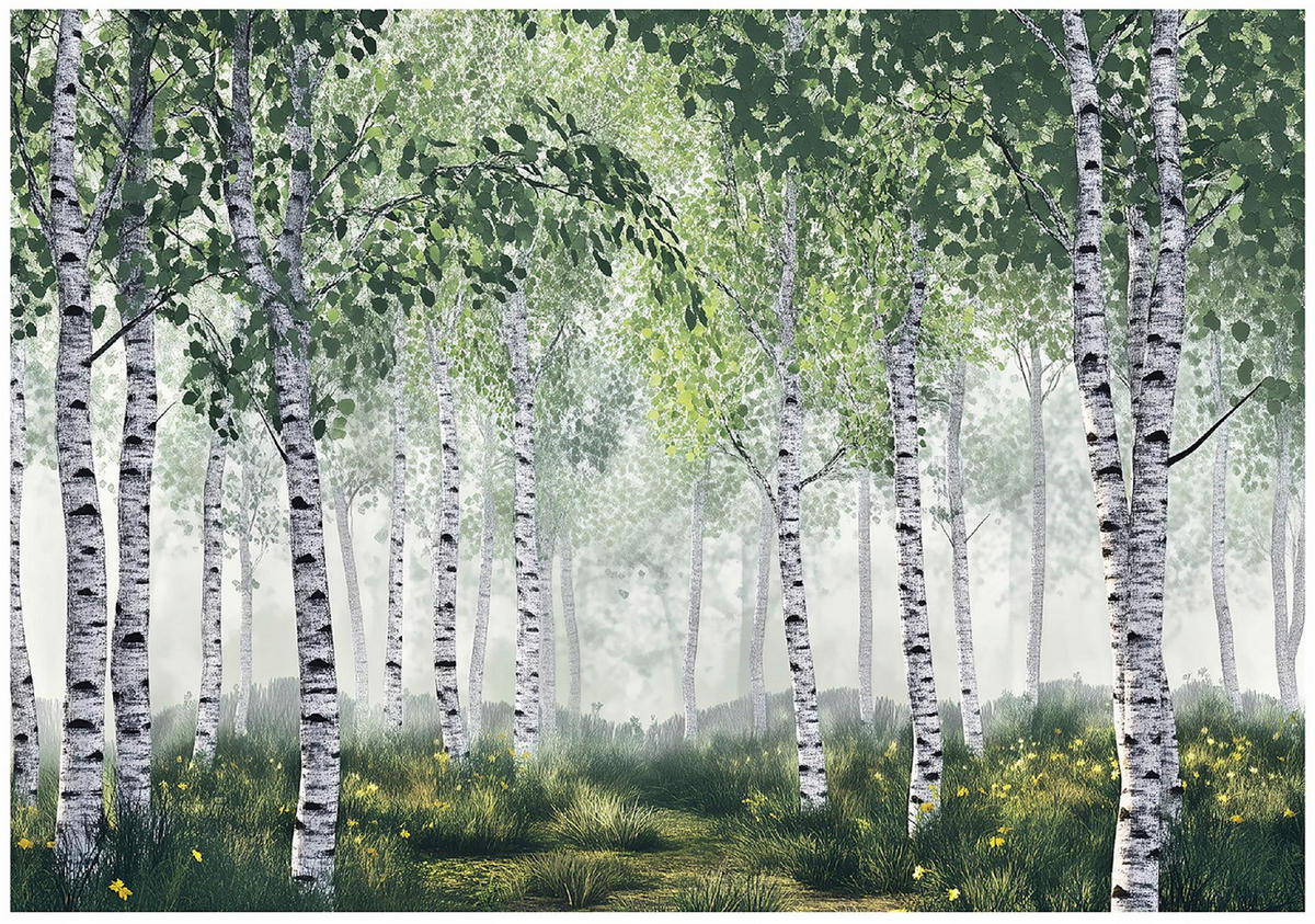 FOTOTAPETE 3D Effekt Wald Bäume Natur Tapete Wohnzimmer 400x280 - Multicolor, Papier (400/280cm) - Wallarena