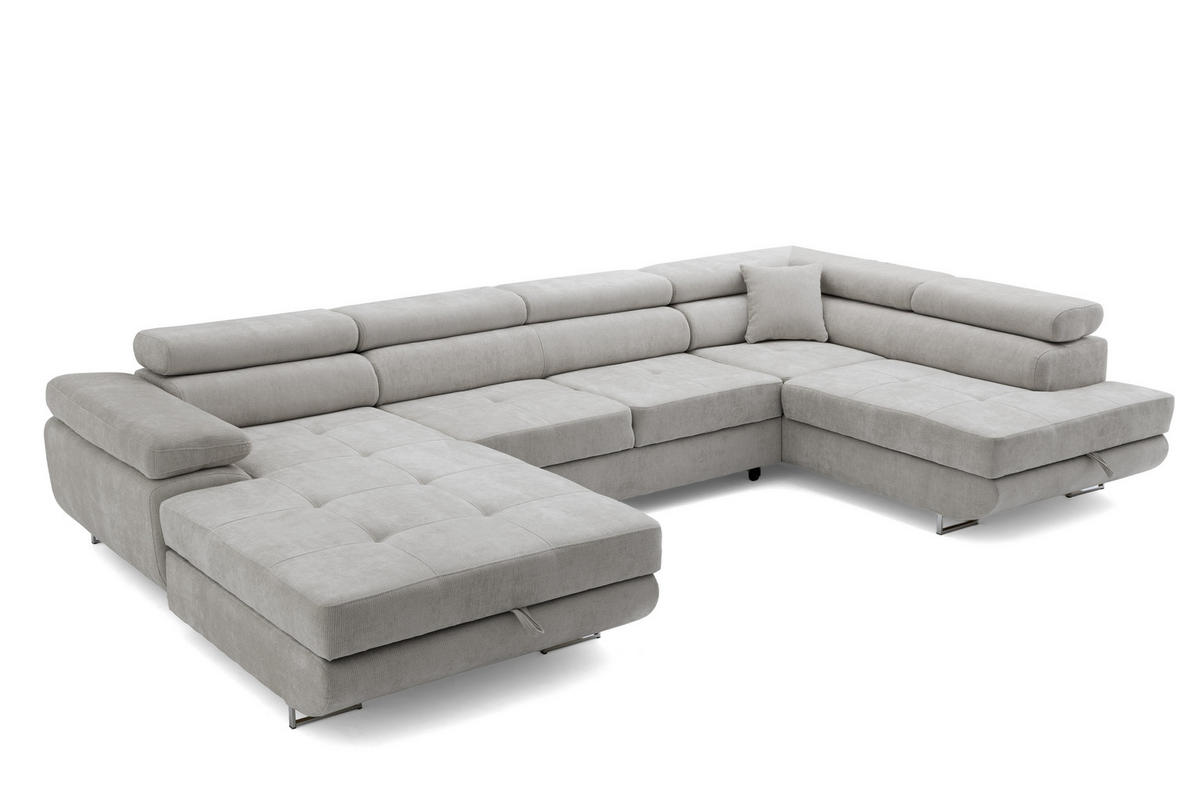 ECKSOFA U-Form WILD U Rechts mit Schlaffunktion 130x260 Chenille Grau - Silberfarben/Grau, Holz/Textil (350/90/203cm) - Muffo