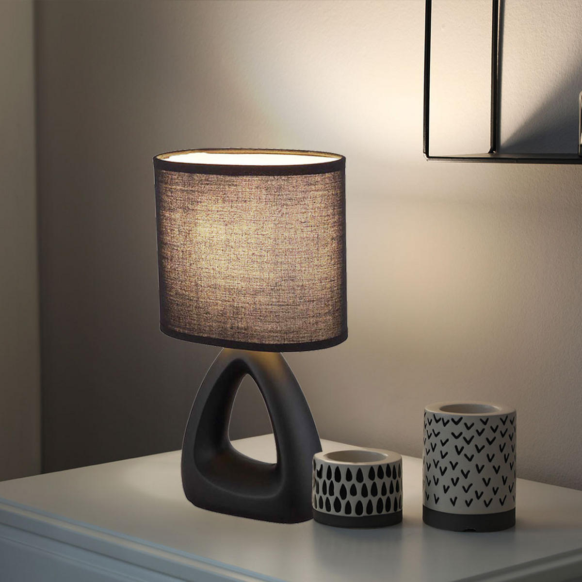 TISCHLEUCHTE Keramik Schwarz Textil - Schwarz, Textil (17/10/30cm) - Globo Lighting