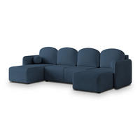 WOHNLANDSCHAFT NUBERO Blau Geflochtener Stoff mit Schlaffunktion - Blau, Holz (285/85/143cm) - MASSENO