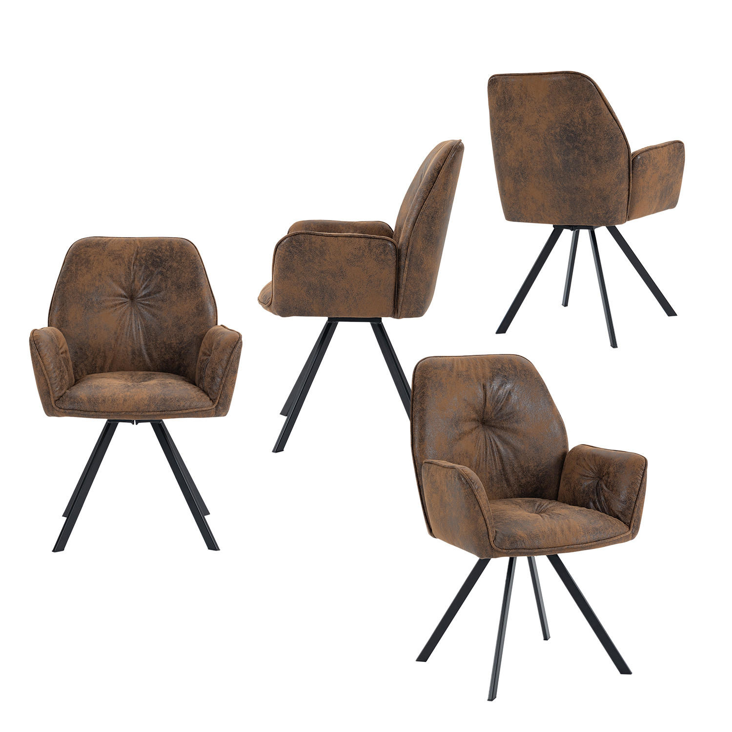 4ER Set drehbare Esszimmerstühle Braun - Braun, Textil (60/87.5/62cm) - Meubles Cosy