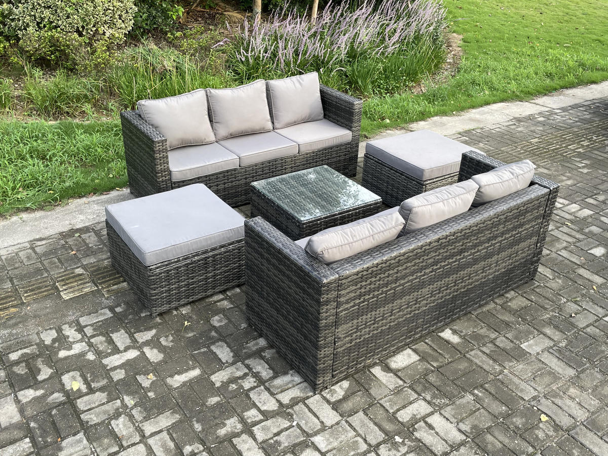 GARTENLOUNGE-SET Polyrattan 8-Sitzer - Dunkelgrau, Metall - Fimous
