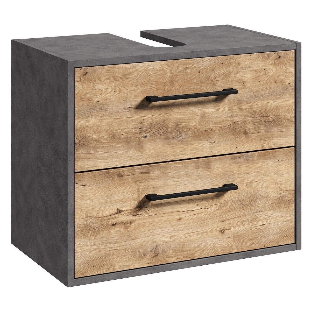 WASCHBECKENUNTERSCHRANK Florence 2 Schubladen Kastanien Eiche / Grau - 60 x 35 x 47 cm - Eichefarben/Grau, Holz (60/47/35cm) - Badplaats