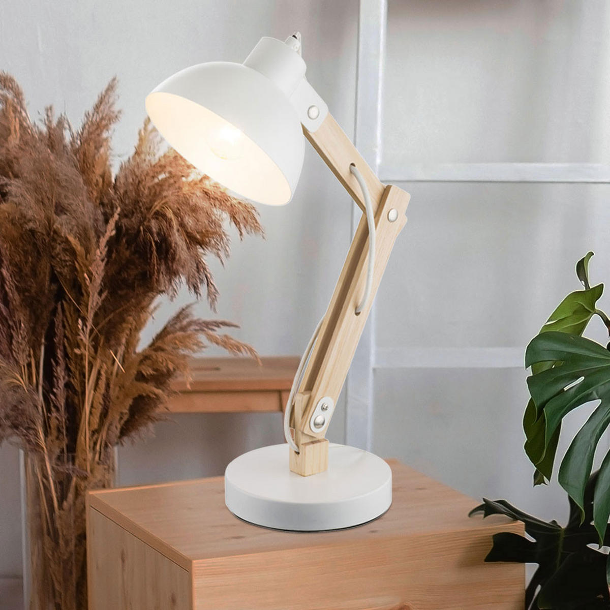 TISCHLEUCHTE Holz Weiß natur - Weiß, Holz (31/16/42.5cm) - Globo Lighting