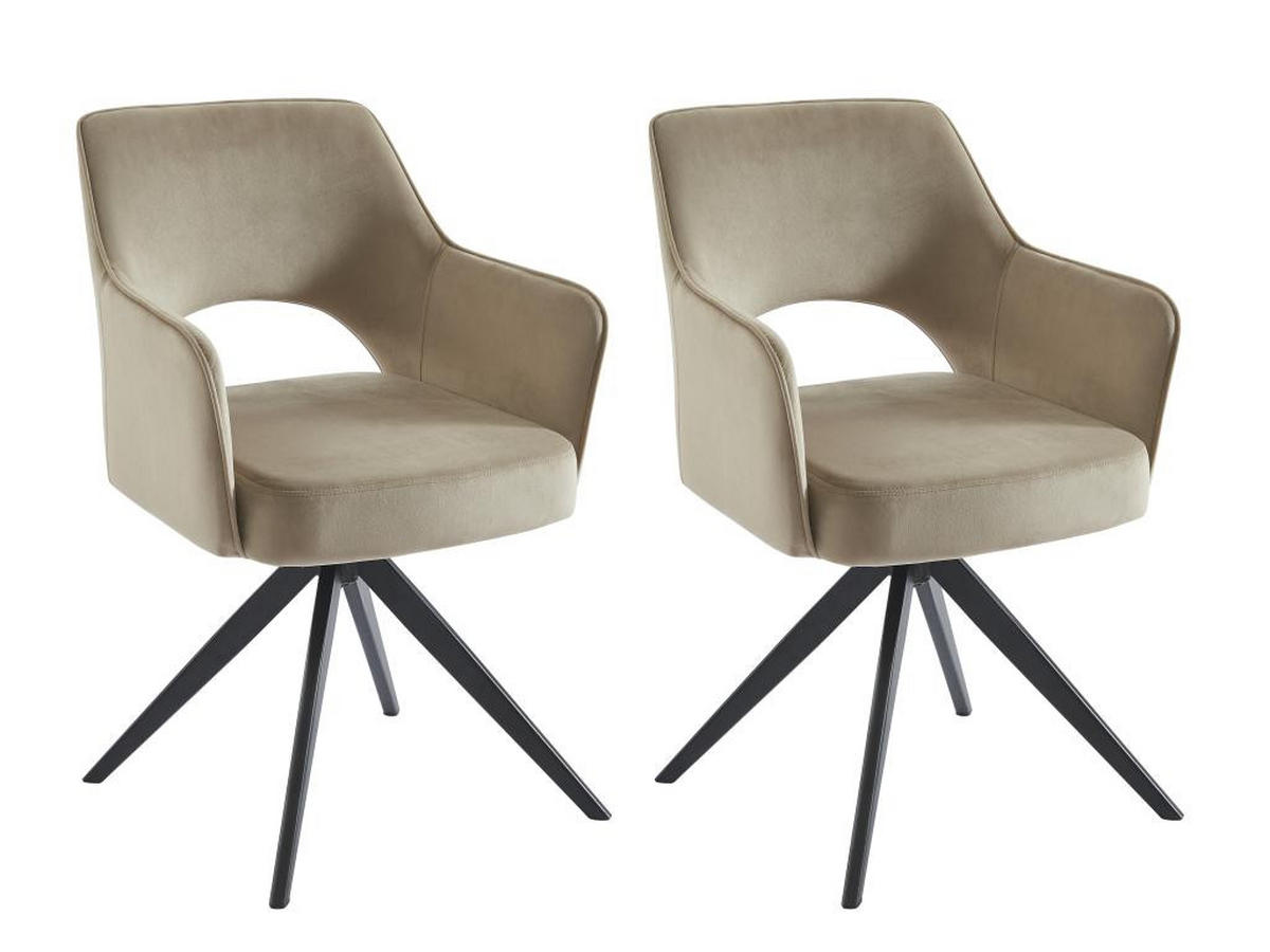 DREHSTUHL 2er-Set mit Armlehnen - Samt & schwarzes Metall - Beige - KONYA - Beige, Textil (59/84/58cm) - Vente-Unique