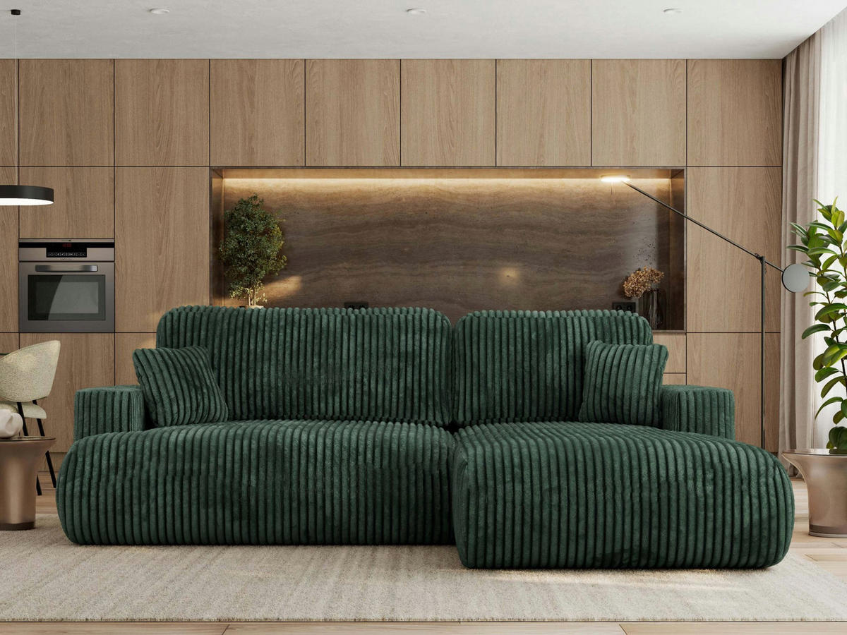 ECKSOFA OVO L Grün Cord - Rechts Seite - Schwarz/Grün, Kunststoff/Textil (195/271cm) - MKS