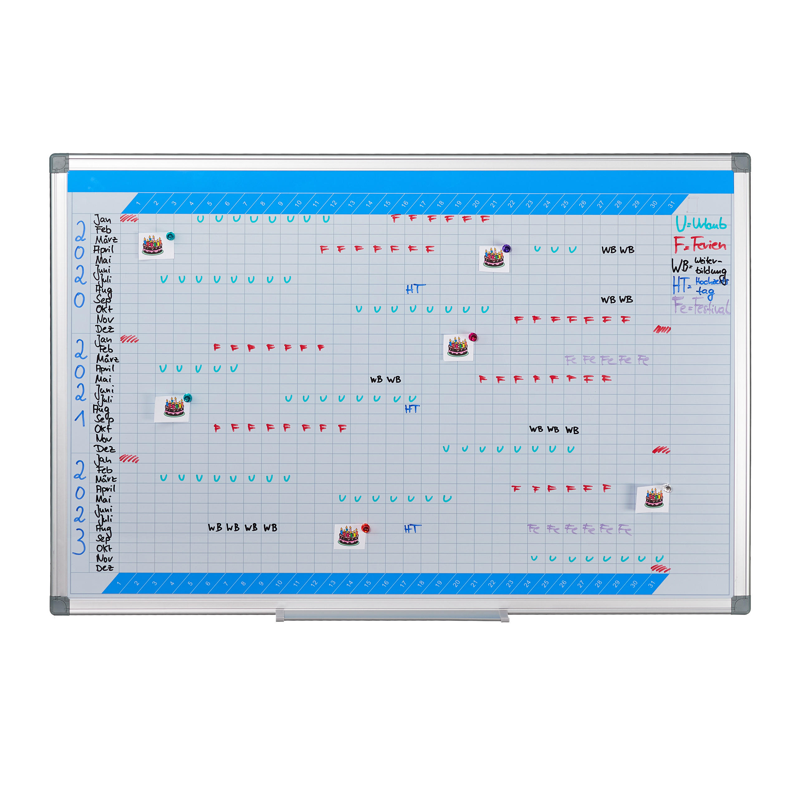 Relaxdays WHITEBOARD bílá stříbrná magnetické roční plánovač 60x90 cm