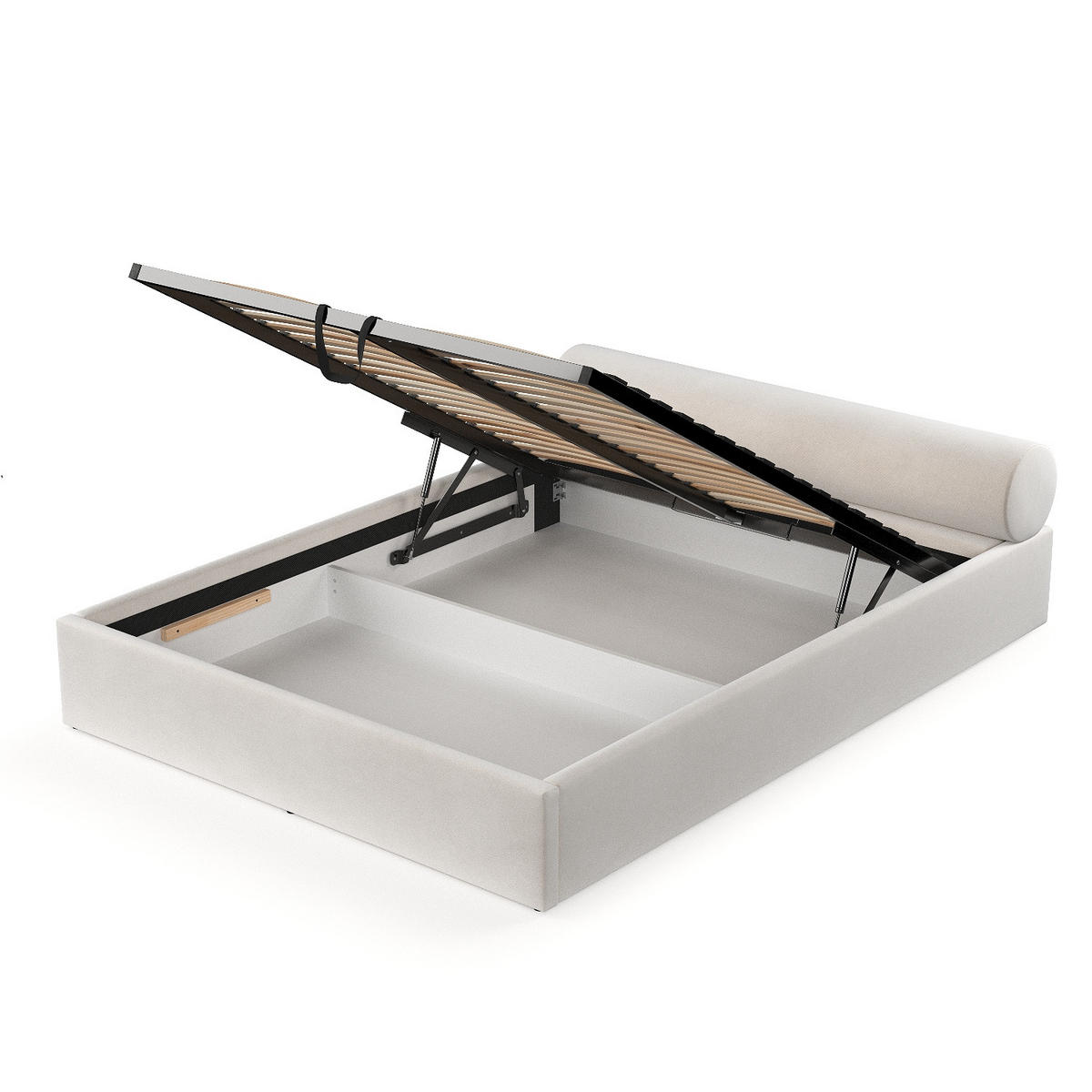 POLSTERBETT Solvo mit Stauraum 160/200 cm Creme im Paros Stoff - Creme/Schwarz, Holz/Holzwerkstoff (160/200cm) - AltaBeds