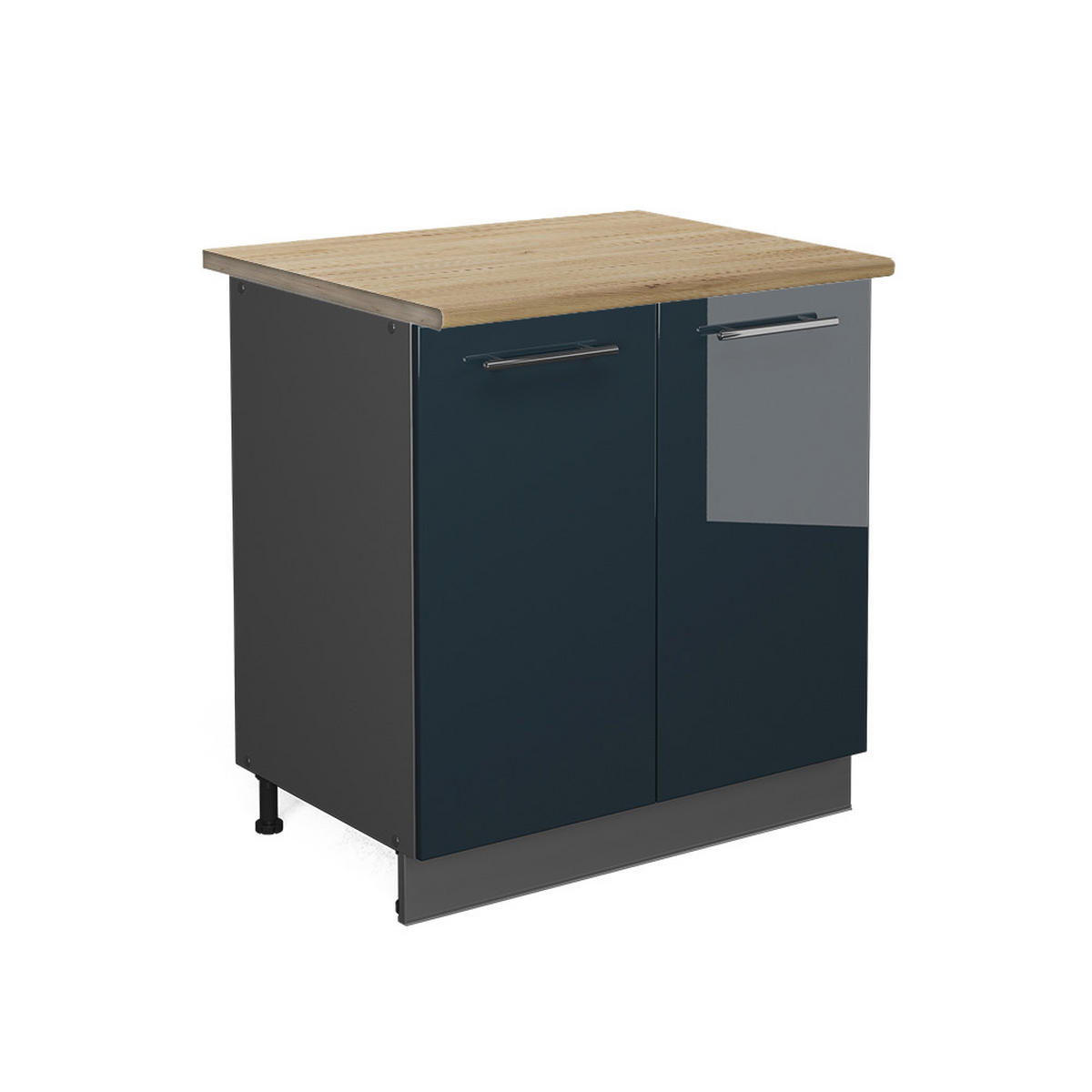 SPÜLENUNTERSCHRANK Fame-Line Dunkelblau Hochglanz 80 cm mit Regal AP Eiche - Anthrazit/Dunkelblau, Holzwerkstoff (80/82/60cm) - Vicco