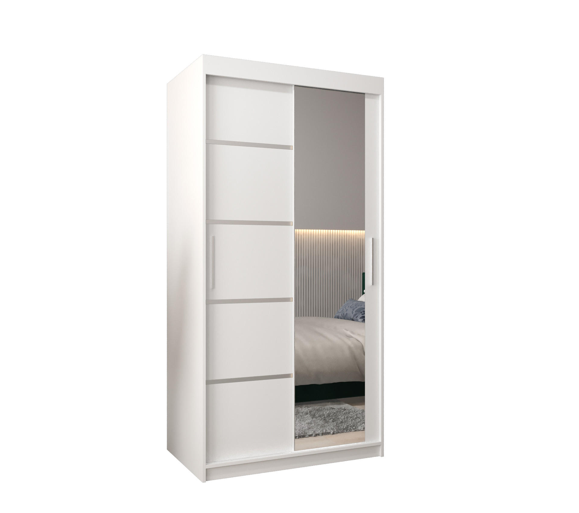 Möbel Kryspol Schwebetürenschrank Weiß, Silber 100x200x62 cm