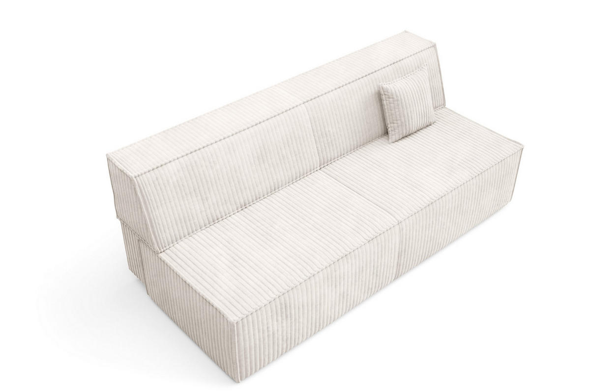 BETTSOFA TESSO Creme Kordstoff mit Schlaffunktion - Creme, Holz (202/74/94cm) - MASSENO