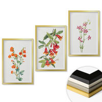 WANDBILDER 3er Set - 40x60 cm Goldrahmen - Vintage-Retro-Blumenmalerei - Goldfarben, Kunststoff (40/60cm) - ArtPrintCave