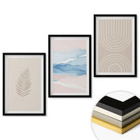 WANDBILDER 3er-Set - 40x60 cm Schwarzer Rahmen - Blätterwellen beige blau - Schwarz, Kunststoff (40/60cm) - ArtPrintCave
