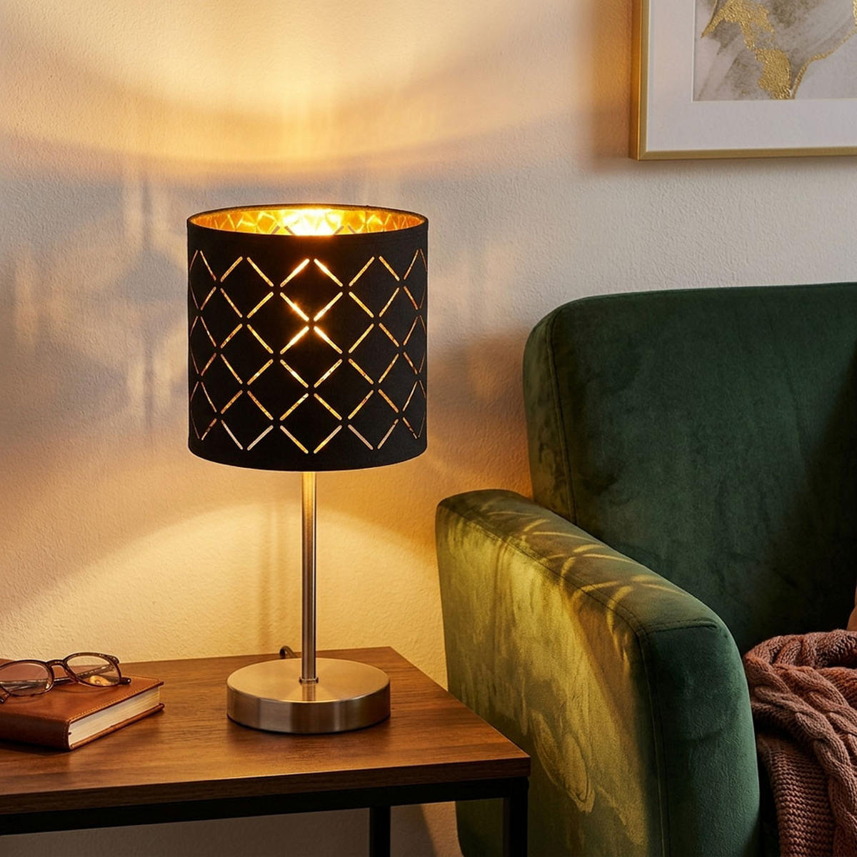 LED TISCHLEUCHTE Clarke Schwarz Textil - Schwarz, Textil (15/15/35cm) - Globo Lighting