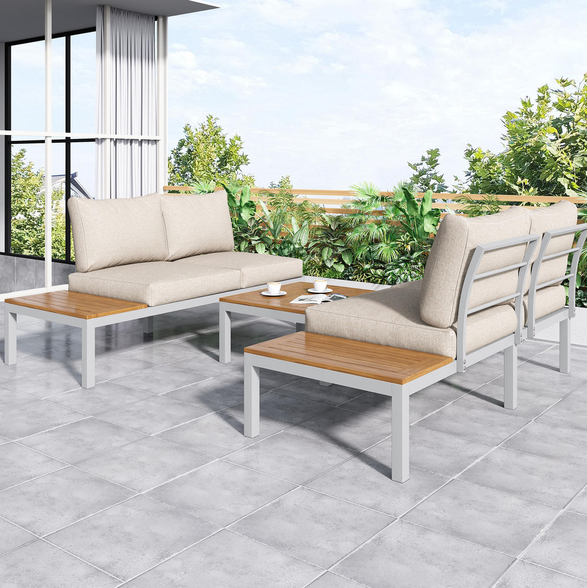 GARTENMÖBEL 120x60x66cm beige aus Stahlverzinkt und Akazie - Beige, Metall - Modfu