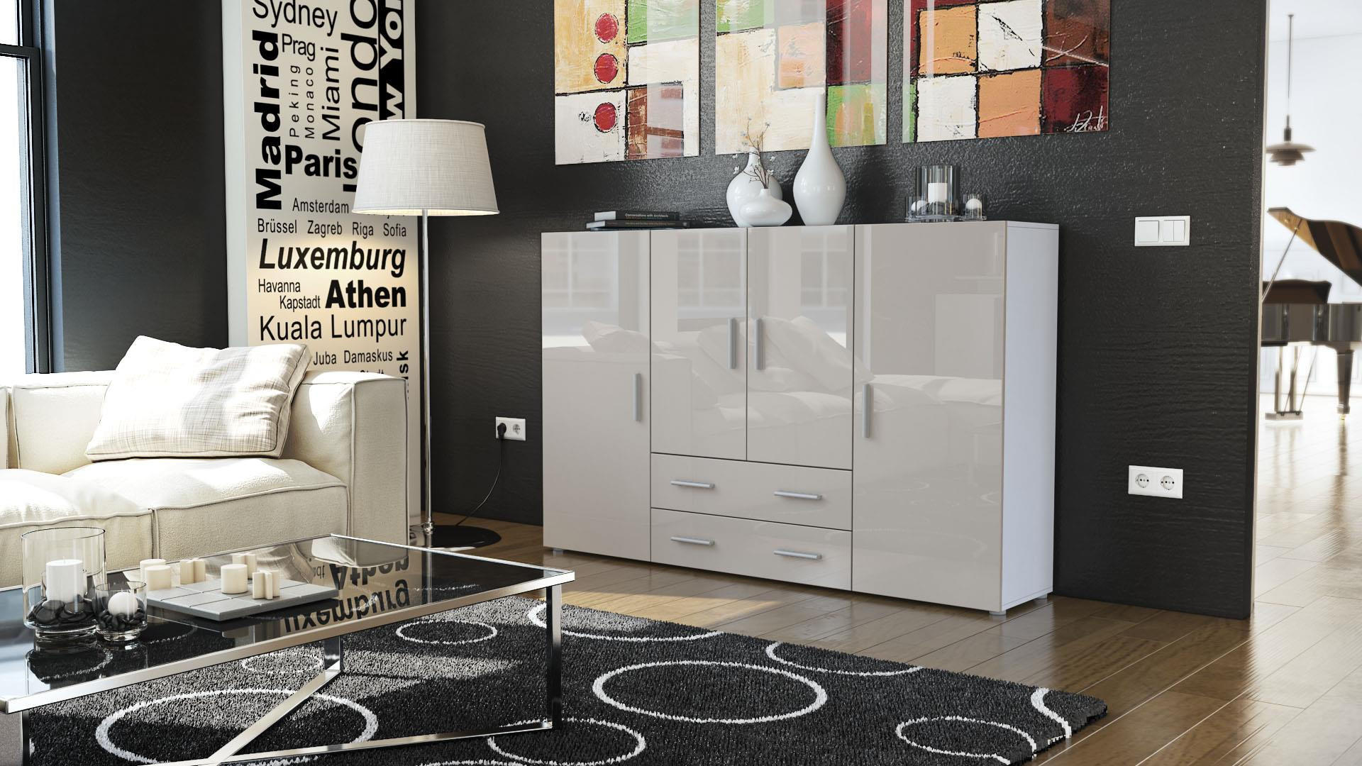 HIGHBOARD Nora Front in Sandgrau Hochglanz - Sandfarben, Holzwerkstoff (166/106/35cm) - Vladon