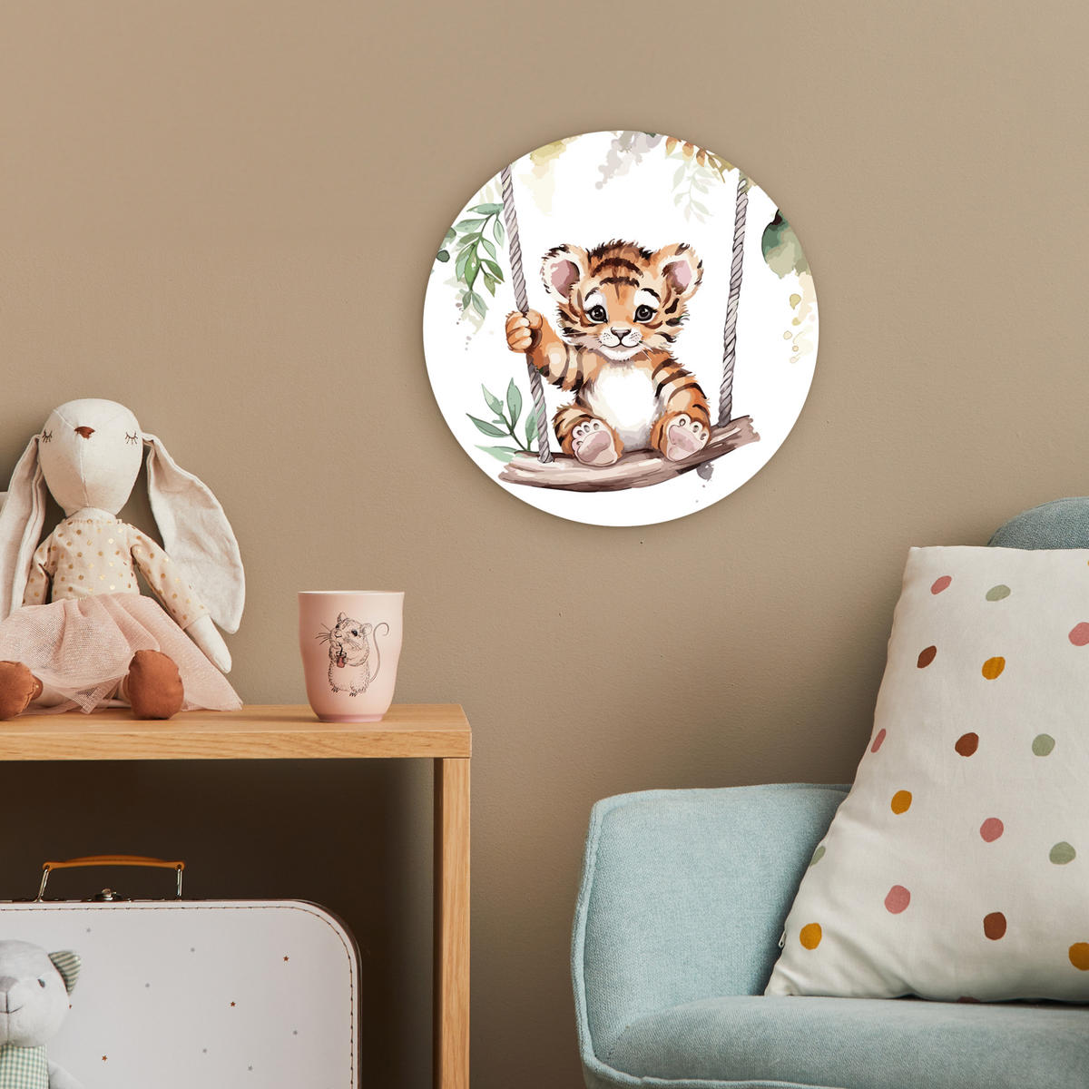 WANDBILD Tiger - Tier - Kinder - Dschungel Deko Wohnzimmer 30x30 cm - Dunkelorange, Kunststoff (30/30cm) - MuchoWow