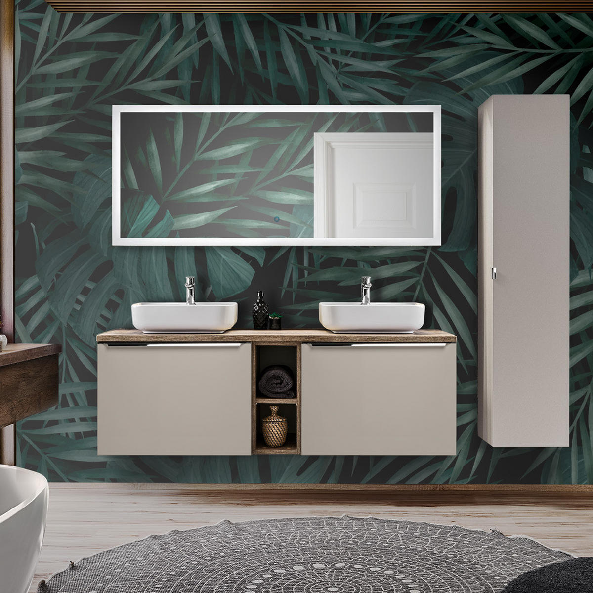 BADMÖBEL-SET 8-TLG. Puebla-56 - Beige, Holzwerkstoff (225/200/46cm) - Lomado