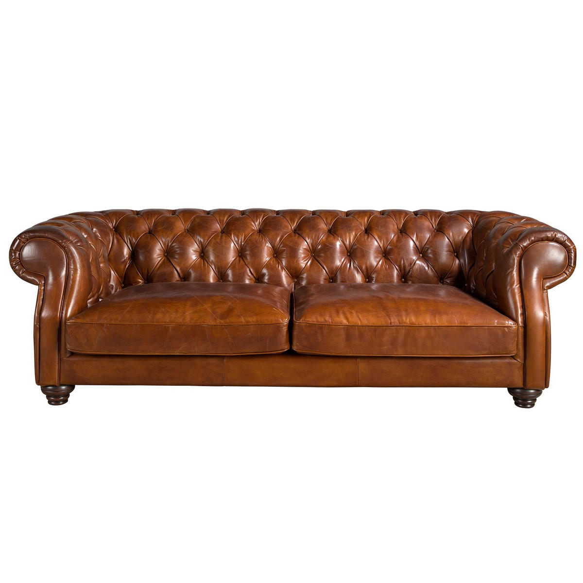 CHESTERFIELD-SOFA 3-Sitzer Chester-Sofa in cognacbraunem Leder 226/101/70 cm - Braun, Leder/Holz (226/70/101cm) - ANGEL CERDA